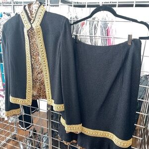St. John Couture Black and Gold Embellished knit Skirt Set